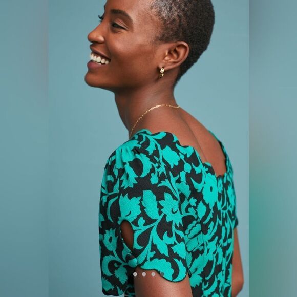 Anthropologie Maeve Floral Green and Black Women's Top - 4 - Picture 3 of 11